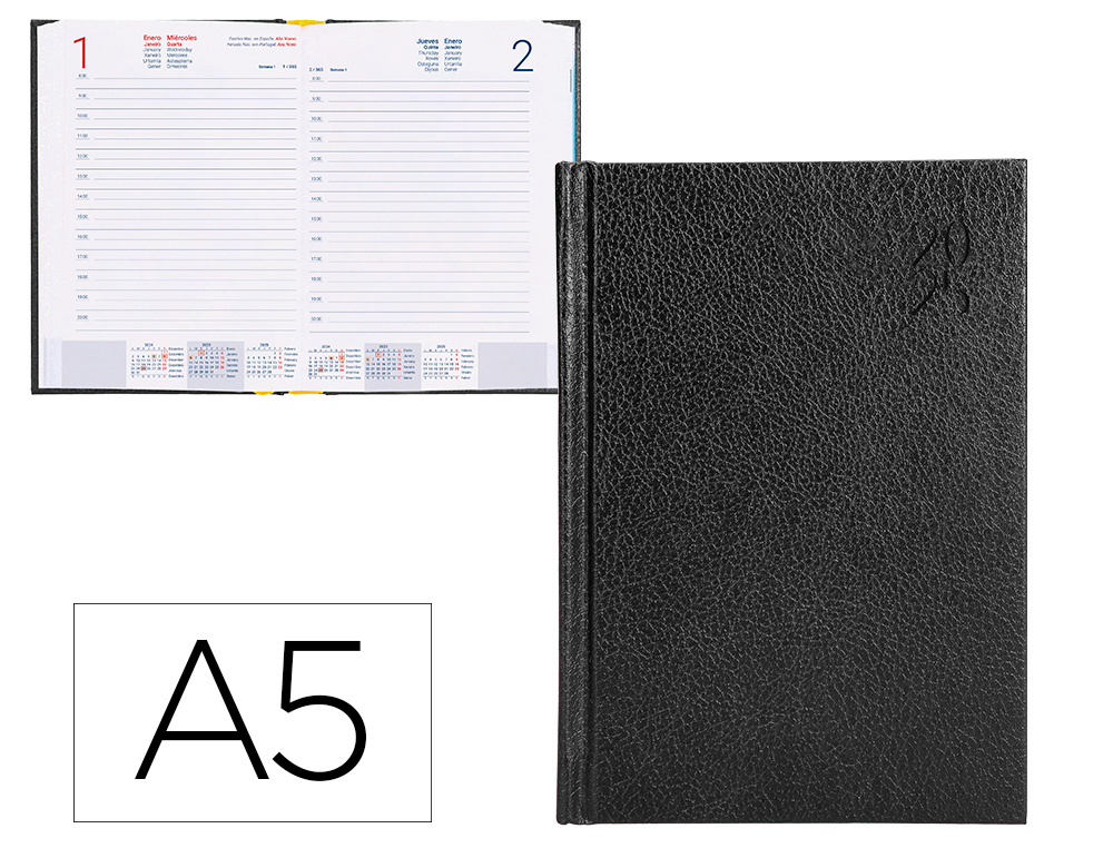 AGENDA ENCUADERNADA LIDERPAPEL CORFU A5 2025 DIA PAGINA COLOR NEGRO PAPEL 60 GR