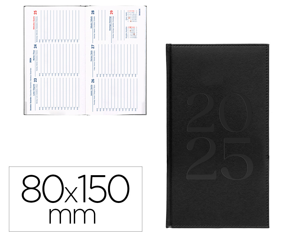 AGENDA ENCUADERNADA LIDERPAPEL CRETA 80X15 MM 2025 SEMANA VISTA COLOR NEGRO PAPEL 70 GR