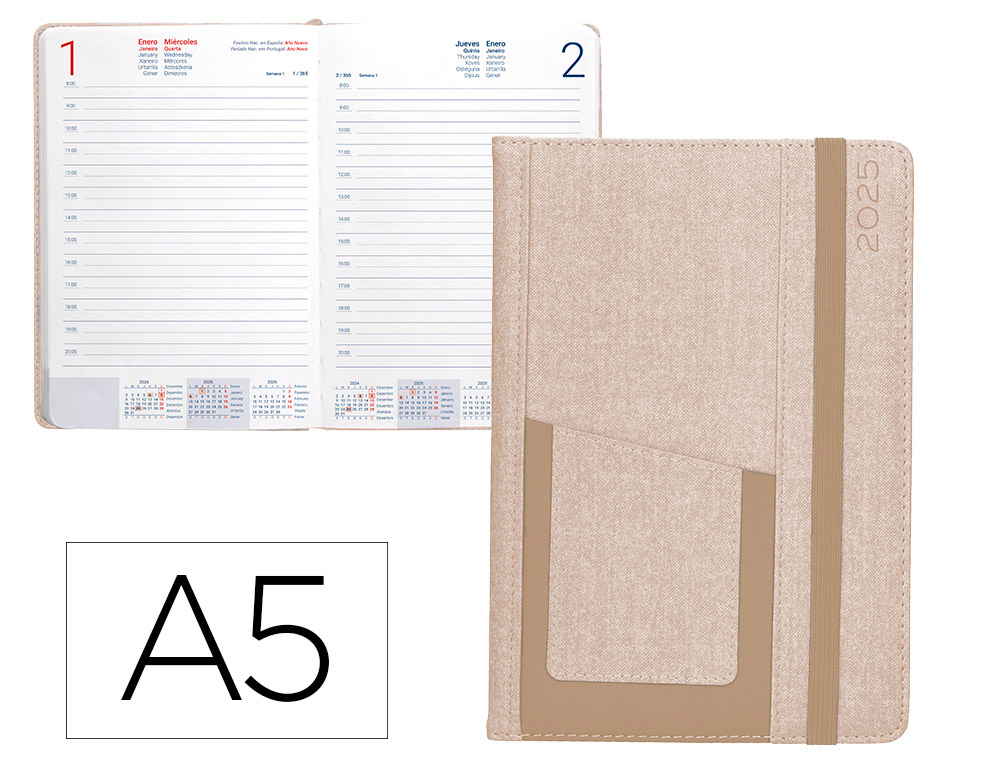 AGENDA ENCUADERNADA LIDERPAPEL SARIA A5 2025 DIA PAGINA COLOR GRIS PAPEL 70 GR